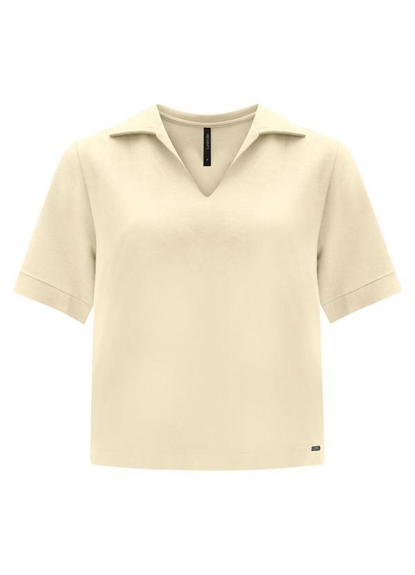 Lunender - Blusa com Gola e Decote em V Bege