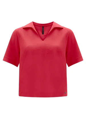 Lunender - Blusa com Gola e Decote em V Vermelho - LUNENDER