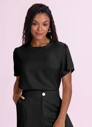 Angel - Blusa com Gola em Viscose Preto - ANGEL