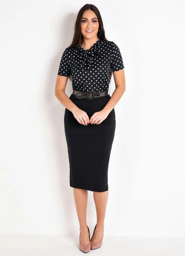 Rosalie - Blusa com Gola Laço Poá Preto 3