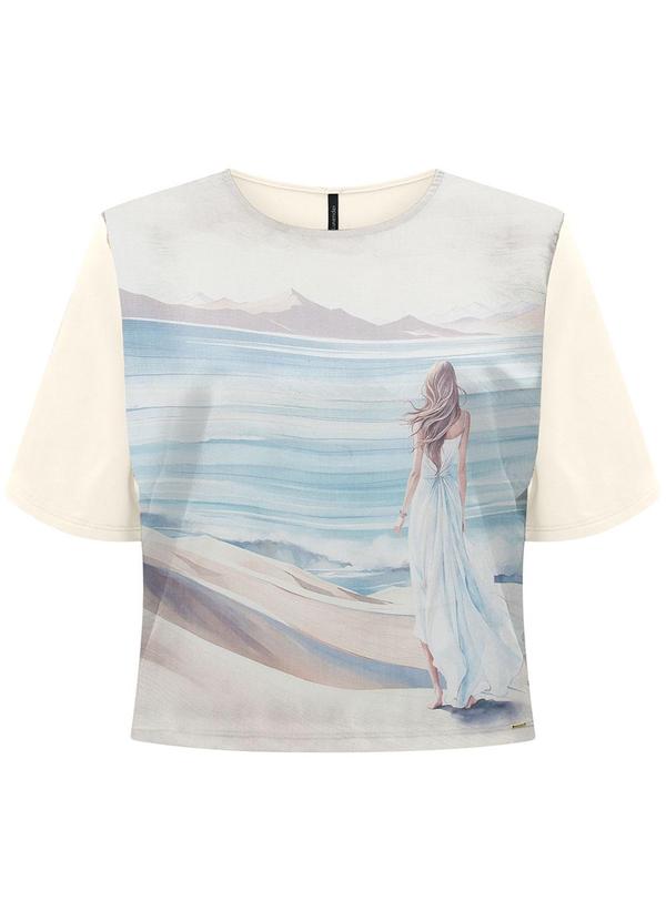 Lunender - Blusa com Gola Redonda e Frente Estampada Off White