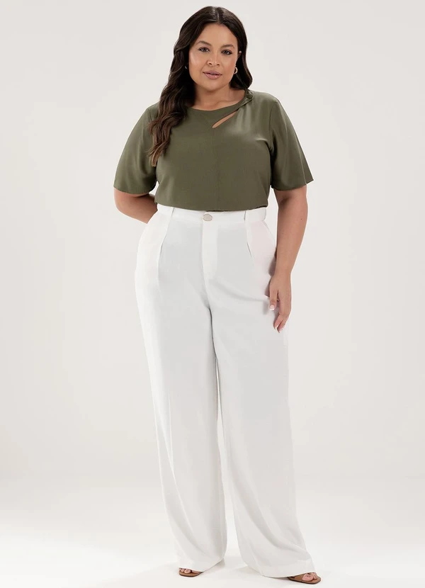 Principessa - Blusa Manga Curta com Gota e Botão Plus Size Verde Musgo Leona 3