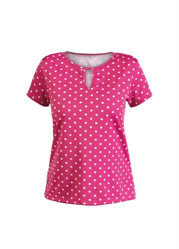 Moda Pop - Blusa com Gota Poá Pink com Manga Curta 5