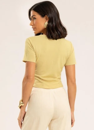 Gris - Blusa com Linho e Recorte Assimétrico Amarelo - GRIS