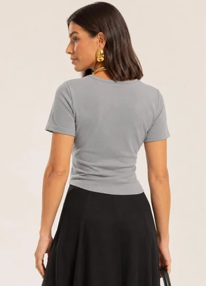 Gris - Blusa com Linho e Recorte Assimétrico Cinza - GRIS