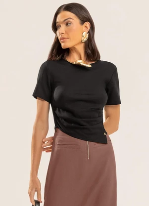 Gris - Blusa com Linho e Recorte Assimétrico Preto - GRIS
