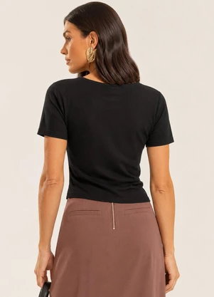 Gris - Blusa com Linho e Recorte Assimétrico Preto - GRIS