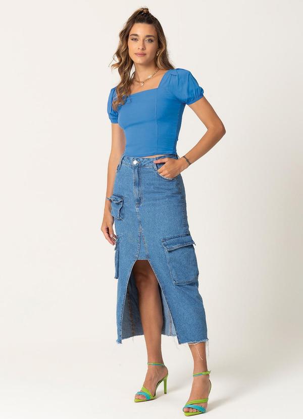 Habana - Blusa com Manga Bufante Estilosa Azul 2