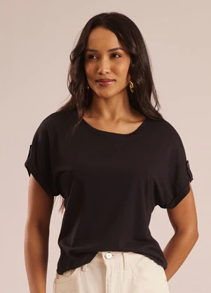 Doce Trama - Blusa com Manga Dobrada e Botão Decorativo Preto - DOCE TRAMA
