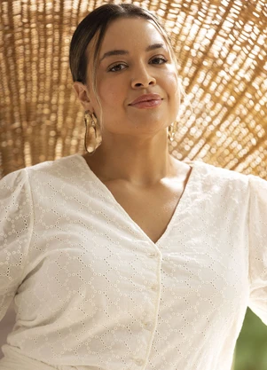 Marialícia - Blusa com Mangas Bufantes Bege - MARIALÍCIA