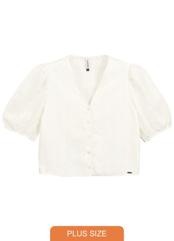 Marialícia - Blusa com Mangas Bufantes Bege