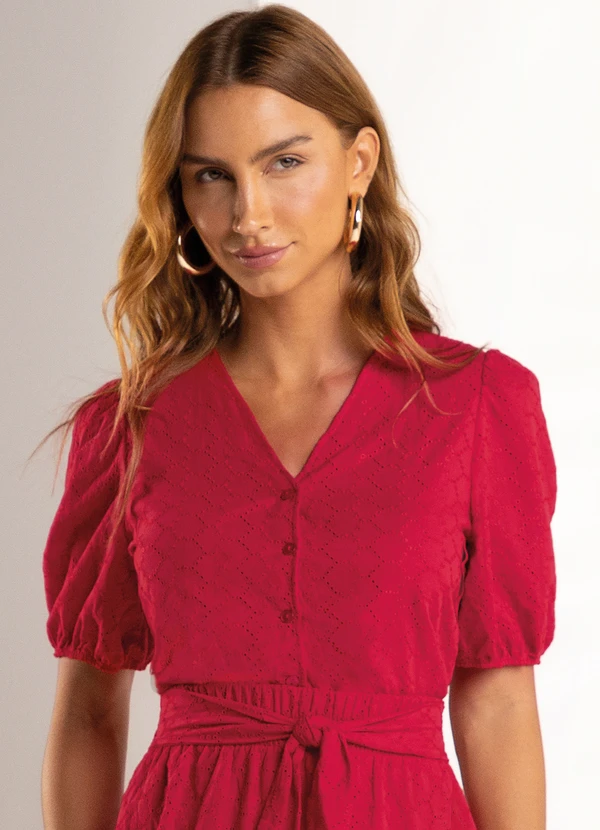 Marialícia - Blusa com Mangas Bufantes Vermelho