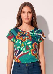 Blusa com Mangas Curtas Floral Azul