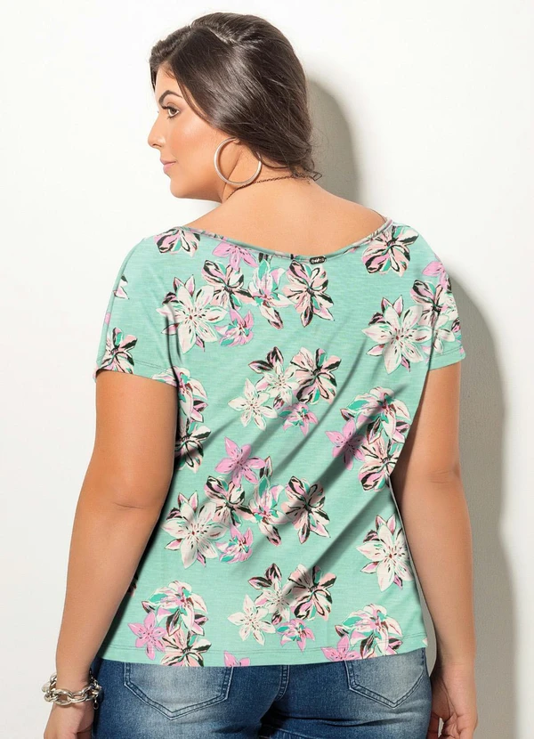 Quintess - Blusa com Mangas Curtas Floral Verde 4