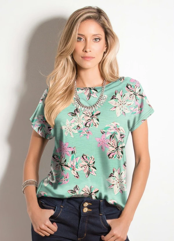 Quintess - Blusa com Mangas Curtas Floral Verde 8