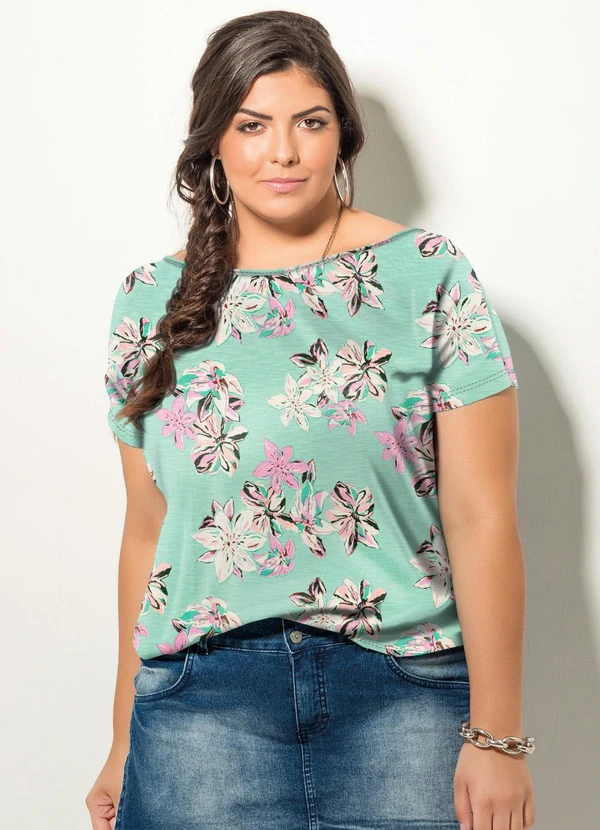 Quintess - Blusa com Mangas Curtas Floral Verde 5