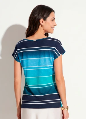 Quintess - Blusa com Mangas Curtas Listrada Azul - QUINTESS