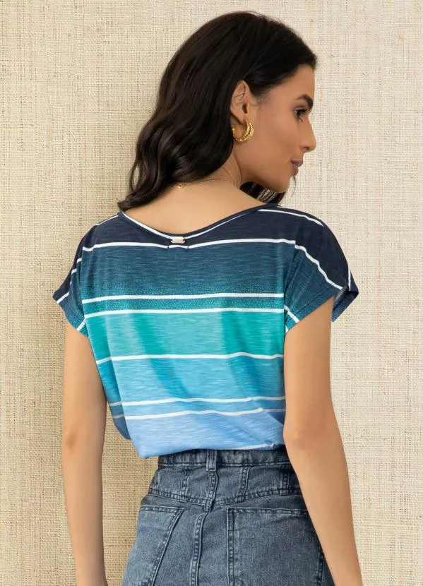 Quintess - Blusa com Mangas Curtas Listrada Azul 6