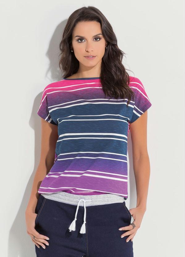 Quintess - Blusa com Mangas Curtas Listrada Rosa
