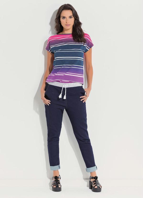 Quintess - Blusa com Mangas Curtas Listrada Rosa 3