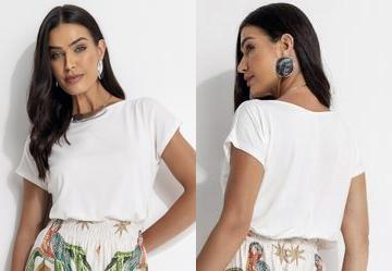 Blusa com Mangas Curtas Off White