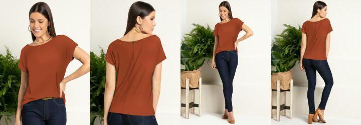 Blusa com Mangas Curtas Terracota