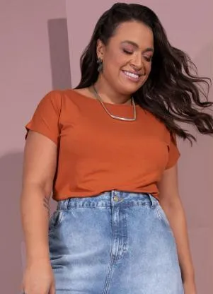 Quintess - Blusa com Mangas Curtas Terracota - QUINTESS