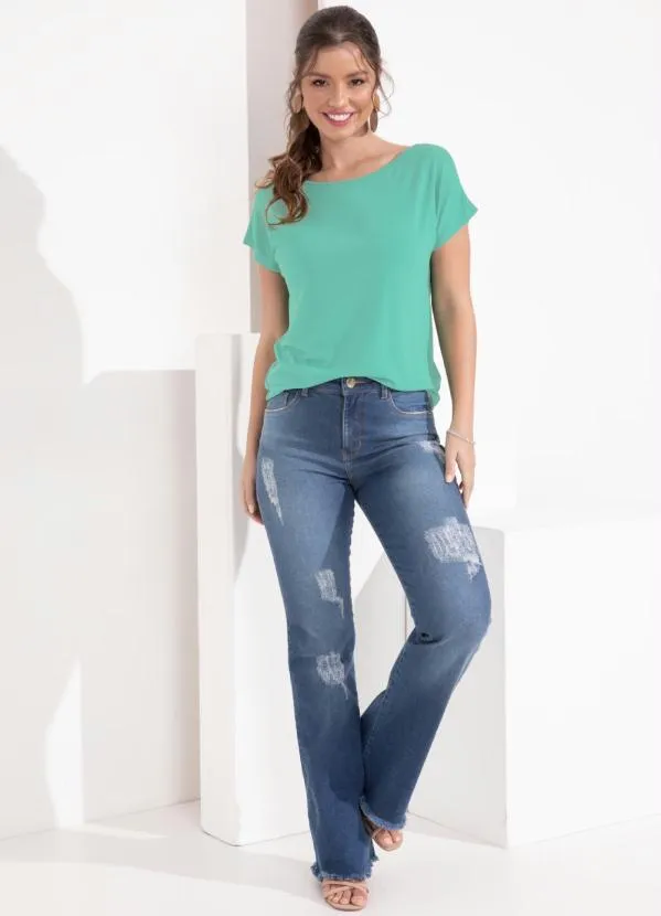 Quintess - Blusa com Mangas Curtas Verde Água 3