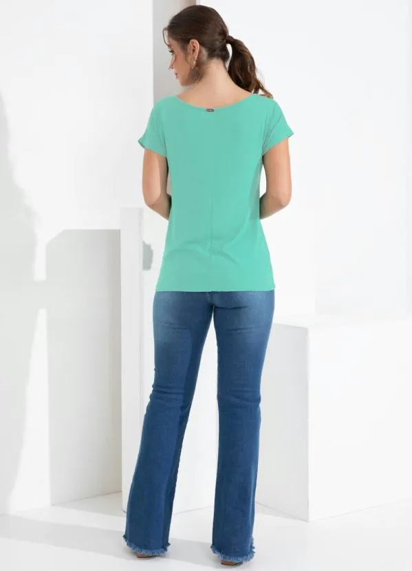 Quintess - Blusa com Mangas Curtas Verde Água