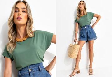 Blusa com Mangas Curtas Verde Militar