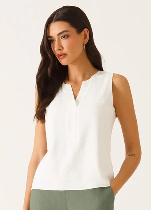 Principessa - Blusa com Peitilho Decote V em Viscose Off White Josiela - PRINCIPESSA