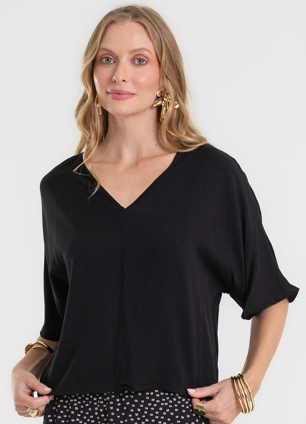 Rovitex - Blusa com Recorte em Viscose Preto 1