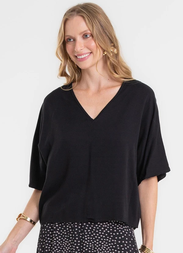 Rovitex - Blusa com Recorte em Viscose Preto 4