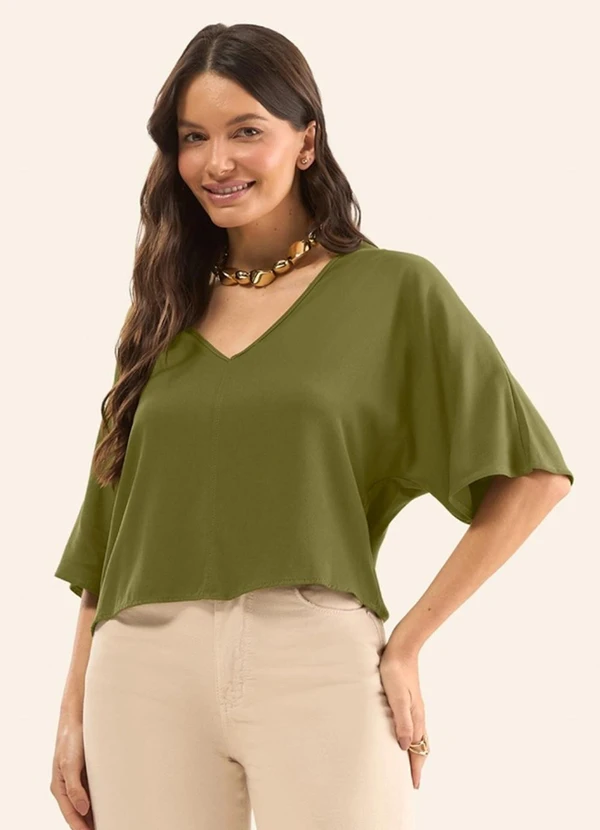 Rovitex - Blusa com Recorte em Viscose Verde