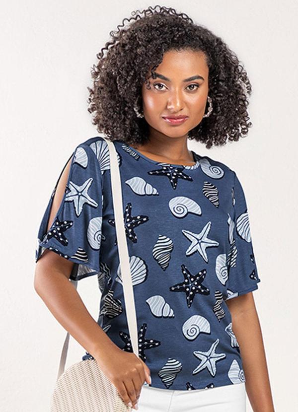 Rezzato - Blusa com Recorte na Manga Adulto Feminino Azul