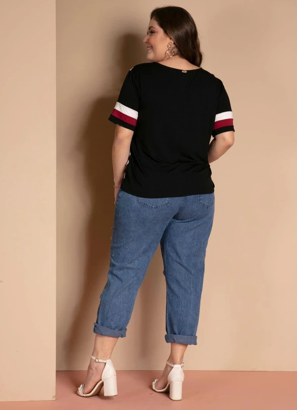 Quintess - Blusa com Recortes Preto Zebra Mangas Curtas 12