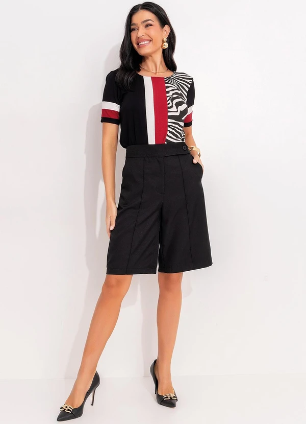 Quintess - Blusa com Recortes Preto Zebra Mangas Curtas 3