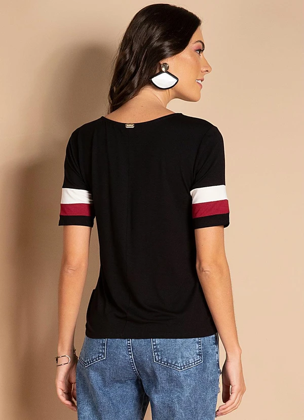 Quintess - Blusa com Recortes Preto Zebra Mangas Curtas 5