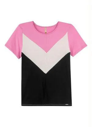 Blusa com Recortes Tricolor Marialícia (Rosa) - MARIALÍCIA