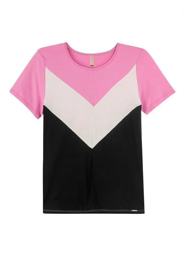 Marialícia - Blusa com Recortes Tricolor Marialícia Rosa