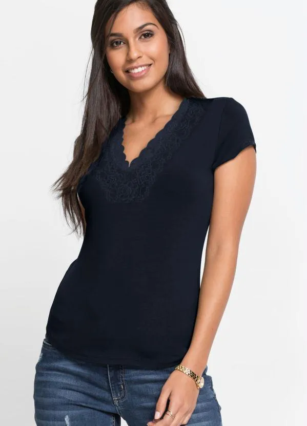 bonprix - Blusa com Renda Marinho 3