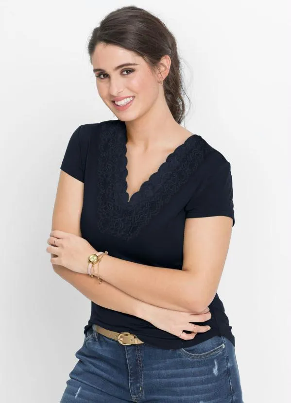 bonprix - Blusa com Renda Marinho 6