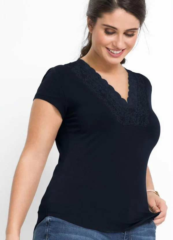 bonprix - Blusa com Renda Marinho 8