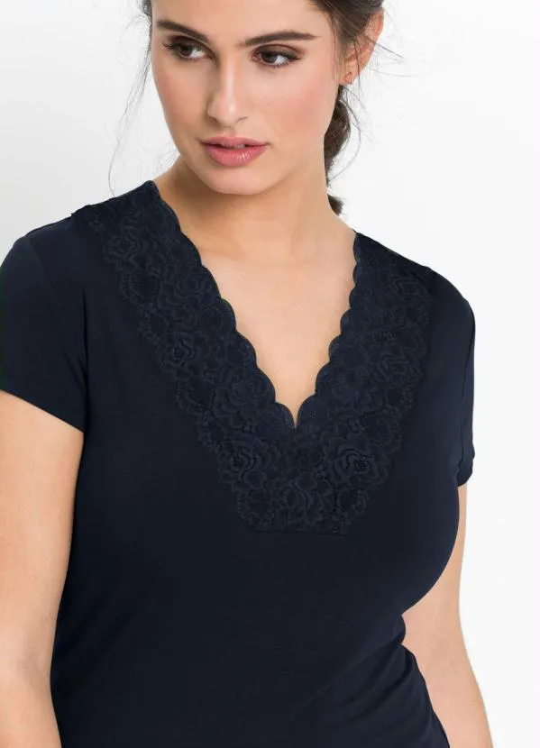 bonprix - Blusa com Renda Marinho 9