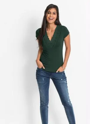 bonprix - Blusa com Renda Verde - BONPRIX