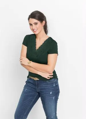bonprix - Blusa com Renda Verde - BONPRIX