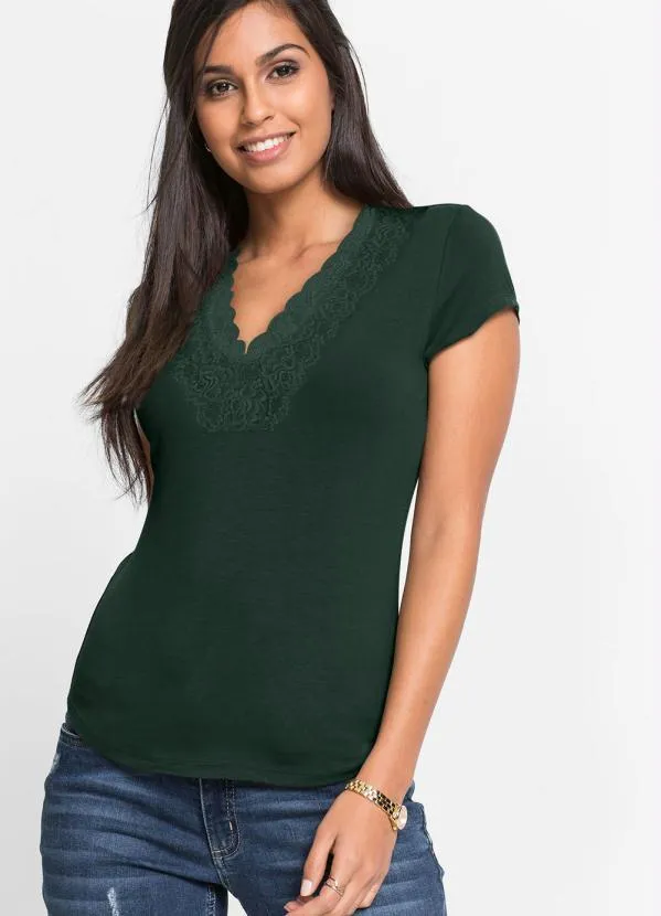 bonprix - Blusa com Renda Verde 3