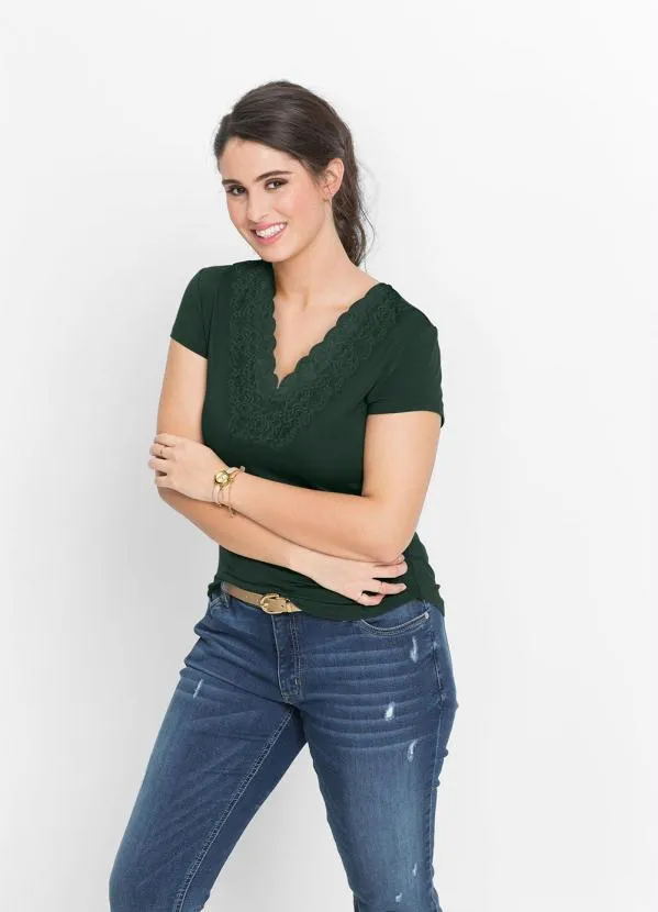 bonprix - Blusa com Renda Verde 5