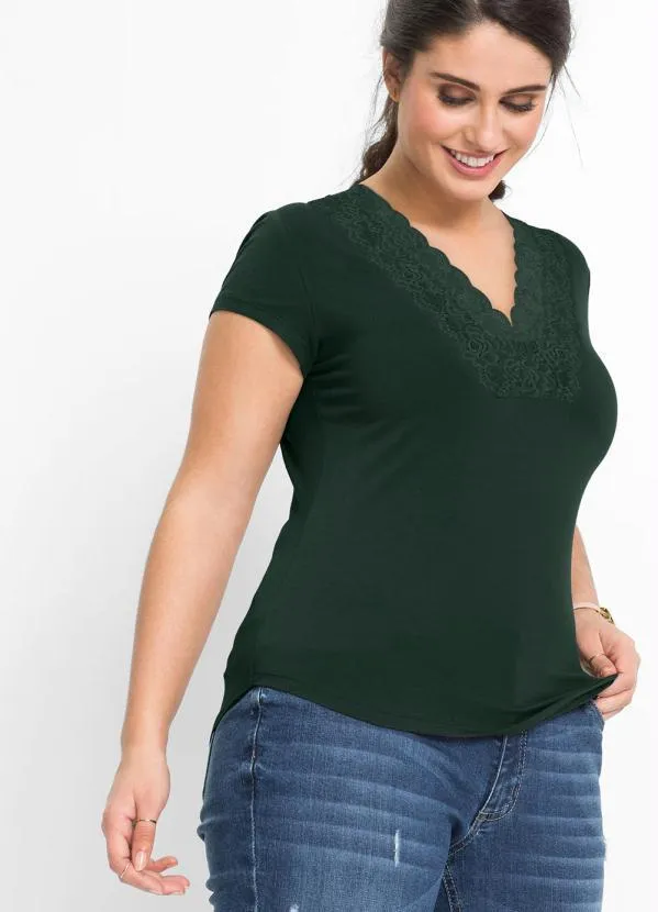 bonprix - Blusa com Renda Verde 7