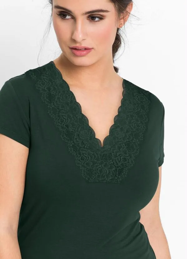 bonprix - Blusa com Renda Verde 8